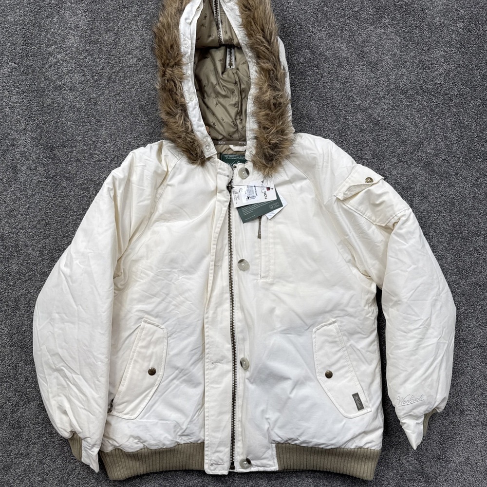 Women L Woolrich Arctic Jacket Coat Parka Down Hooded Fur Collar Winter Full Zip